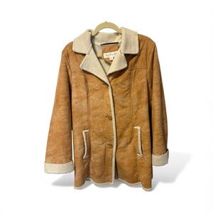 Jones New York Faux Suede Faux Fur Tan Button Jacket Coat Large